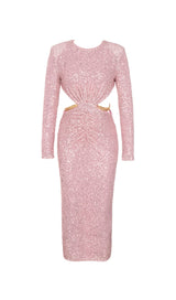 PINK WAIST HOLLOW BACK SLIT MIDI DRESS styleofcb 