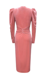 PINK LEG SLEEVE V-NECK VELVET DRESS styleofcb 