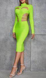 FLUORESCENT GREEN WAIST CUT-OUT SLIM-FIT DRESS styleofcb 