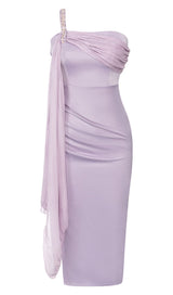 SATIN CRYSTAL MIDI DRESS IN LILAC GRAY DRESS styleofcb 