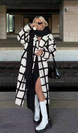 Nina Faux Fur Check Coat Cream And Black Coats & Jackets styleofcb 
