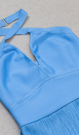 TASSEL HALTER BANAGE MIDI DRESS IN PURE BLUE DRESS styleofcb 