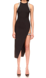CRYSTAL SPLIT MIDI DRESS IN BLACK DRESS styleofcb 