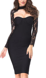 BLACK LACE STITCHED CHEST HOLLOW DRESS styleofcb 