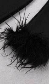 STRETCH LONG SLEEVES FEATHER MINI DRESS IN BLACK Dresses styleofcb 