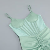 GREEN SATIN SWEETHEART NECK CORSET FRONT SPLIT MAXI DRESS DRESS styleofcb 