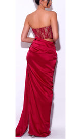 CORSET SATIN PLEATED MAXI DRESS IN RED DRESS STYLE OF CB 