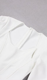 SQUARE SHOULDER CORSET MIDI DRESS IN WHITE styleofcb 