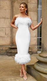 FEATHER BODYCON MIDI DRESS Dresses styleofcb S WHITE 
