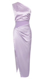 ONE SHOULDER SATIN MIDI DRESS IN LILAC DRESS styleofcb 