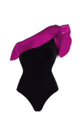 ONE SHOULDER RUFFLE COLOR BLOCK ONE PIECE SWIMSUIT AND SARONG styleofcb SWIMSUIT S 