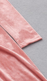 PINK LEG SLEEVE V-NECK VELVET DRESS styleofcb 