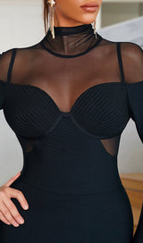 SEXY BLACK MESH STITCHED SKINNY BUTTOCKS MIDI DRESS styleofcb 