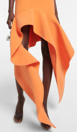 RUFFLED ASYMMETRIC HIGH-LOW DRESS IN ORANGE DRESS styleofcb 