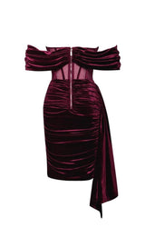 IRISA BURGUNDY DRAPING OFF SHOULDER CORSET DRESS Dresses styleofcb 