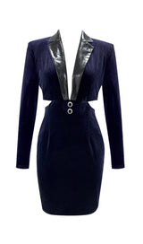 VELVET HOLLOWED OUT V-NECK DRESS IN DARK BLUE styleofcb 