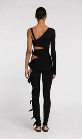 CUT OUT SINGLE-SLEEVE JUMPSUIT IN BLACK DRESS STYLE OF CB 
