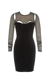 BLACK CREWNECK MESH STITCHED VELVET DRESS styleofcb 