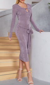KNIT CUTOUT LONG SLEEVES MIDI DRESS IN PURPLE styleofcb 