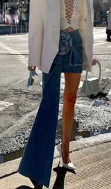 MOICU FLOWER ASYMMETRIC HEM DENIM SKIRT styleofcb 