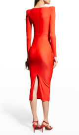 BANDAGE LONG SLEEVE MIDI DRESS IN RED Dresses styleofcb 