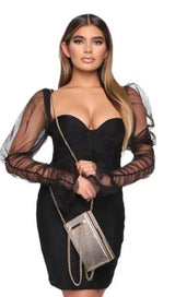 LONG SLEEVE MINI DRESS IN GREEN Dresses styleofcb XS BLACK 