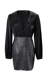 MIXED SEQUIN PATCHWORK BACKLESS BACKPACK HIP MINI DRESS IN BLACK styleofcb 