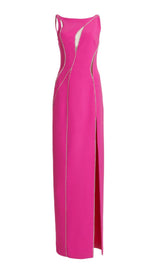 CRYSTAL WAVY CUTOUT THIGH-SLIT CADY GOWN styleofcb 