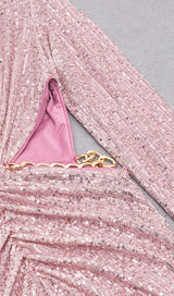 PINK WAIST HOLLOW BACK SLIT MIDI DRESS styleofcb 