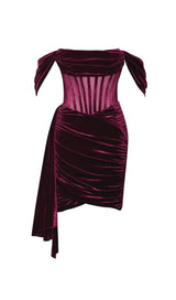 IRISA BURGUNDY DRAPING OFF SHOULDER CORSET DRESS Dresses styleofcb 
