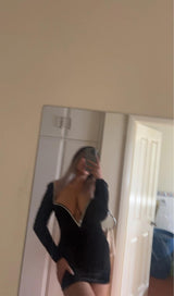 CRYSTAL V NECK MINI DRESS IN BLACK Dresses styleofcb 