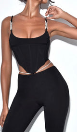 CORSET WIDE-LEGGED TWO-PIECE SUIT IN BLACK styleofcb 