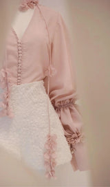 PUFF SLEEVE TWO PIECE SUIT IN PINK DRESS STYLE OF CB 