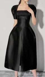 SQUARE NECK PUFF SLEEVE DRESS IN BLACK styleofcb 