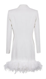 WHITE FEATHER LONG SLEEVE BLAZER MINI DRESS styleofcb 