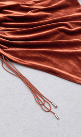 BROWN VELVET DRAWSTRING HIP WRAP MIDI DRESS styleofcb 