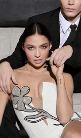 CRYSTAL FLOWER MINI DRESS IN WHITE Dresses styleofcb 