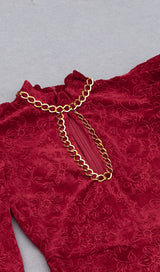 WINE RED CHINESE STYLE DARK GRAIN MINI DRESS styleofcb 