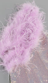 PURPLE ONE SHOULDER SEQUIN FEATHER MINI DRESS Dresses styleofcb 