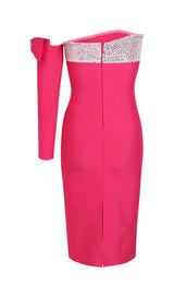 ONE-LINE SHOULDER WITH LARGE BOW IRREGULAR DRESS IN PEACH PINK styleofcb 