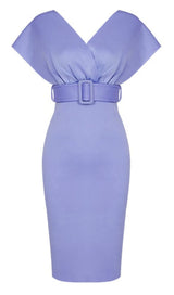 OFF SHOULDER V NECK BODYCON MIDI DRESS IN PURPLE Dresses styleofcb 