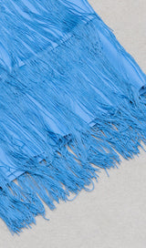 TASSEL HALTER BANAGE MIDI DRESS IN PURE BLUE DRESS styleofcb 