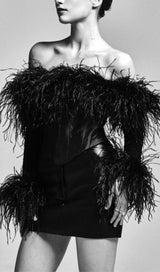 FEATHER CORSET MINI DRESS IN BLACK styleofcb 