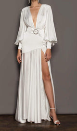LONG SLEEVES V NECK MAXI DRESS IN WHITE Dresses styleofcb 