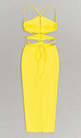 CRISSCROSS HALTERNECK CUTOUT MIDI DRESS IN YELLOW styleofcb 
