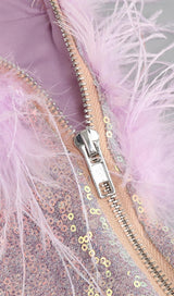 PURPLE ONE SHOULDER SEQUIN FEATHER MINI DRESS Dresses styleofcb 