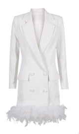 WHITE FEATHER LONG SLEEVE BLAZER MINI DRESS styleofcb 