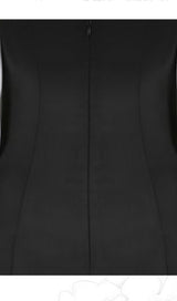 OFF SHOULDER BLACK AND WHITE PATCHWORK MINI DRESS styleofcb 