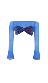 VELVET MESH SLEEVE TWO PIECE SUIT Tops styleofcb BLUE XS 
