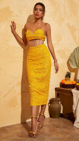 JACQUARD STRAPLESS MIDI DRESS IN YELLOW Dresses styleofcb 